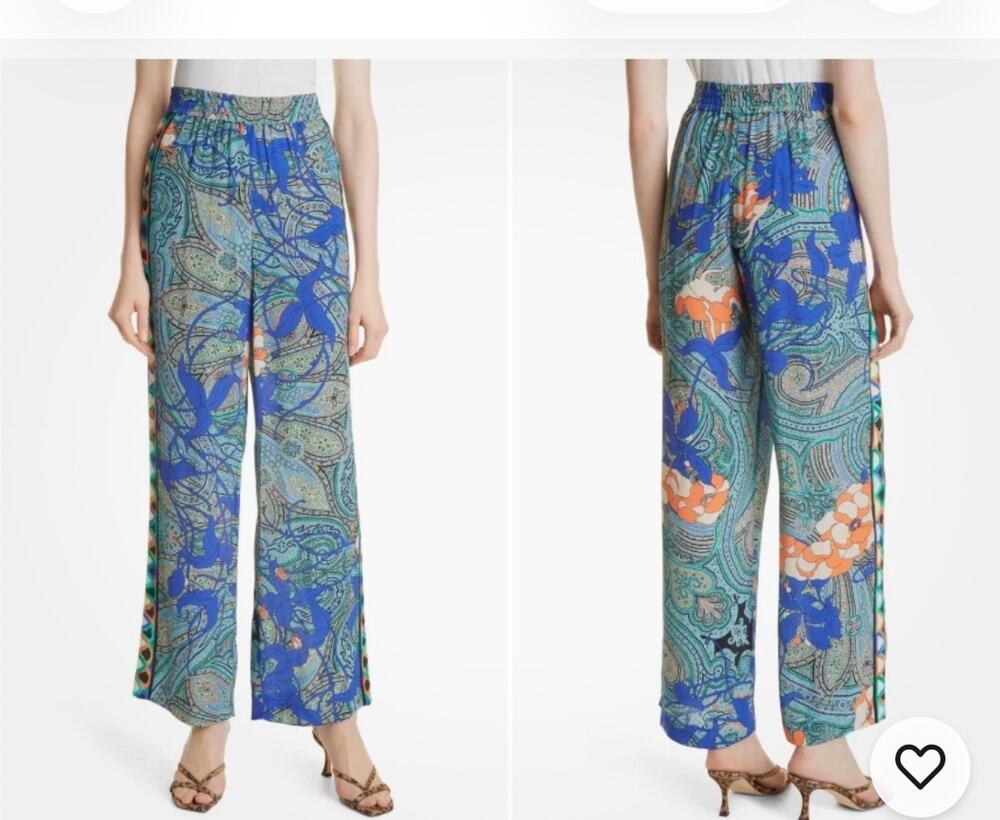 $250 KOBI HALPERIN Arlene Mix Blue Green Paisley Floral Groovy Print Pants XS